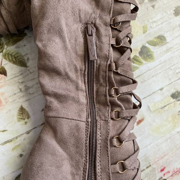NWOT Nature Breeze Taupe Suede Over-the-Knee Boots Size 7 - Picture 7 of 16